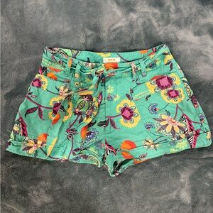 Anthropologie Floral High Waist Shorts - Green/Multicolored